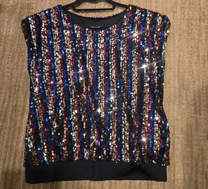 DKNY Black Multicolor Sequin Muscle Tee